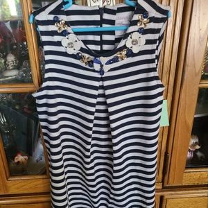 Savannah Navy blue and white striped dress size 6